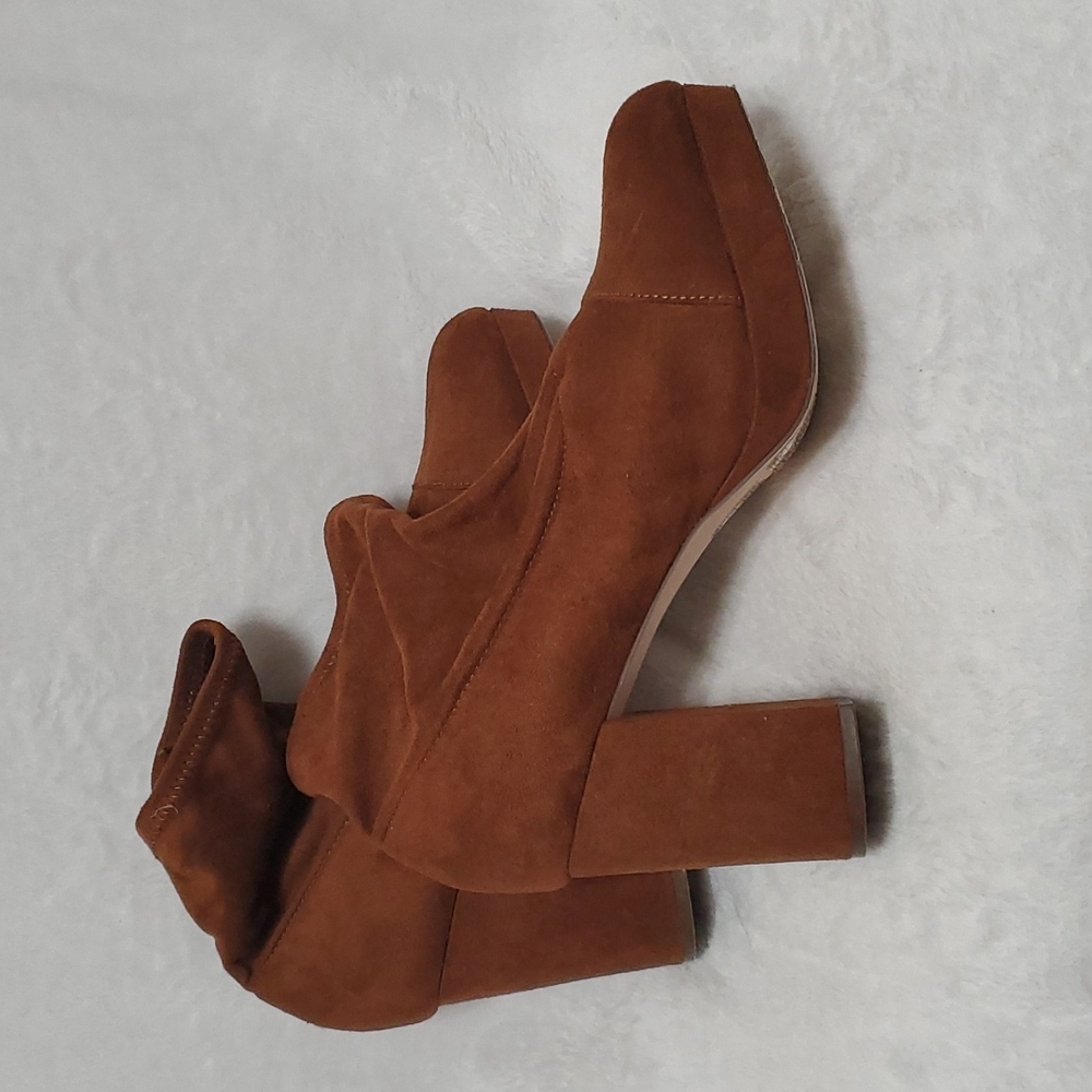 Forever21 Stretch Ankle Suede Boots Knit Block Heeled Slip-on Sock Booties 10